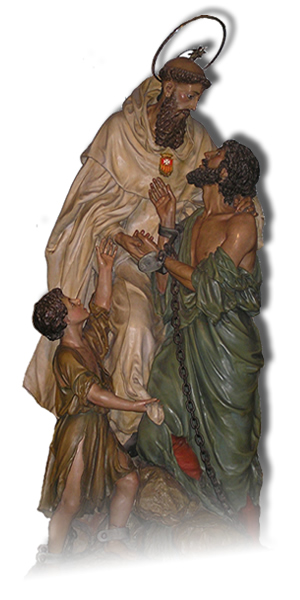 imagen de san Pedro Nolasco con cautivos de las Madres Mercedarias Descalzas de Santiago de Compostela